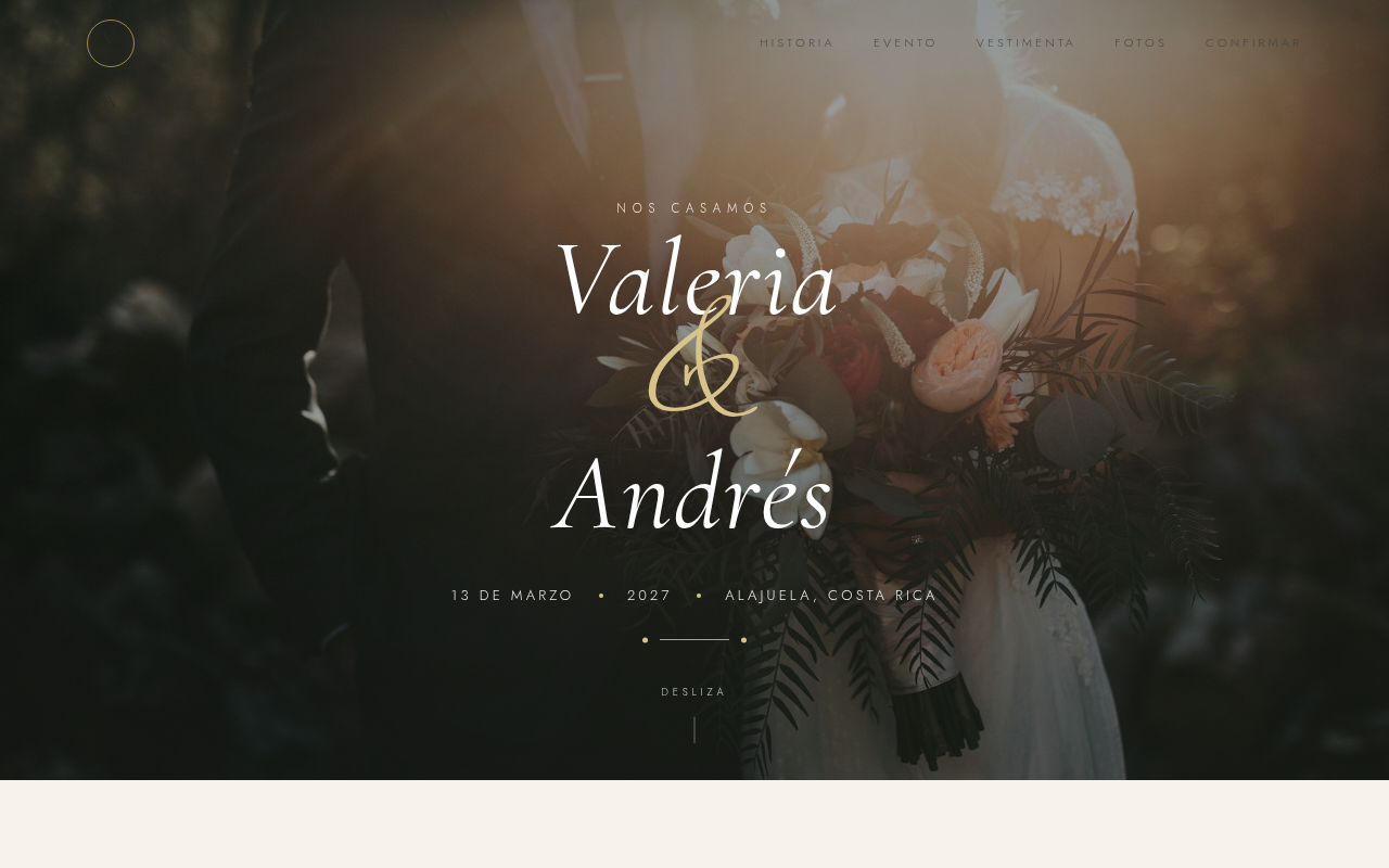 Ejemplo de sitio: Valeria & Andrés — Invitación de boda