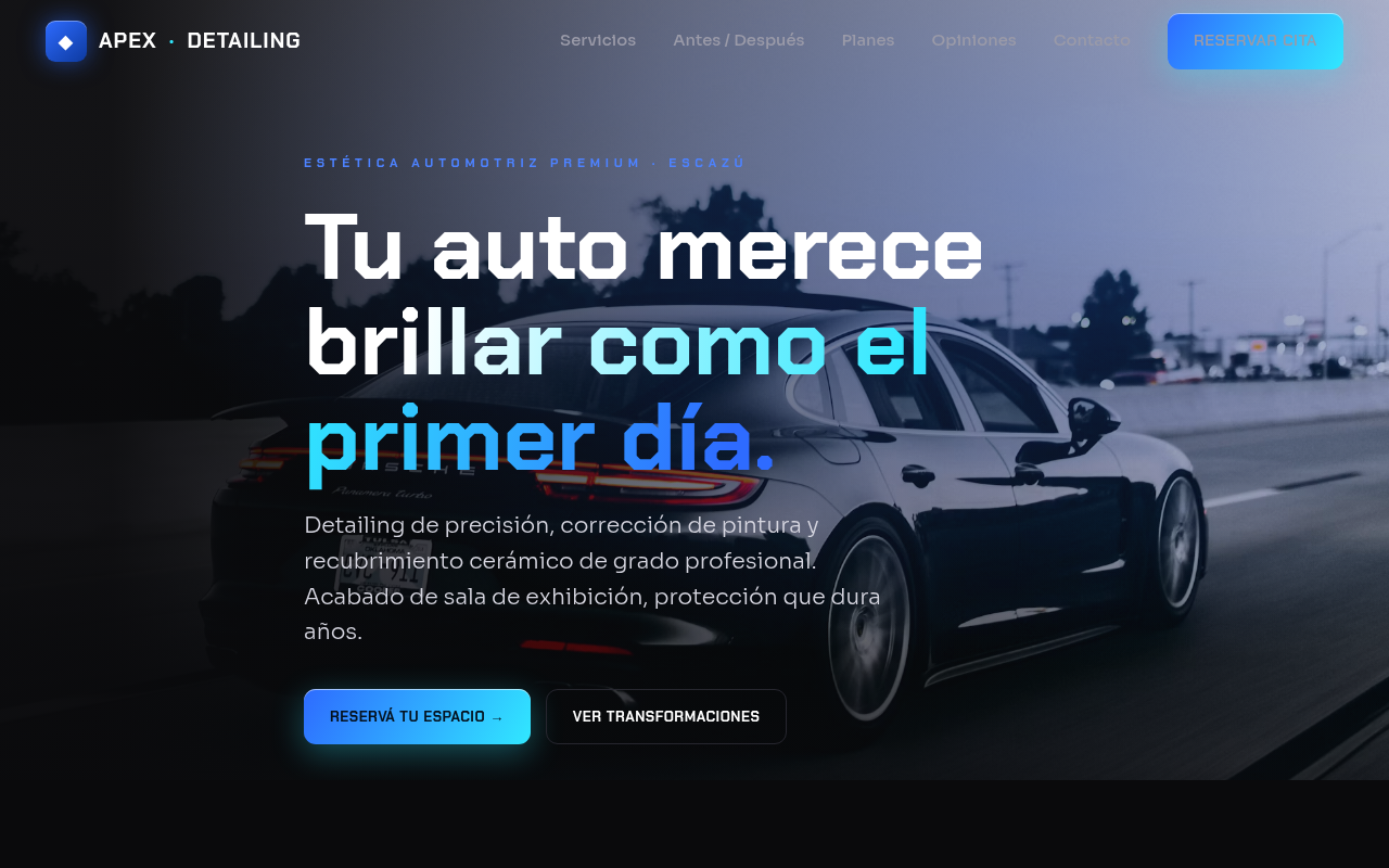 Ejemplo de sitio: Apex — Detailing automotriz