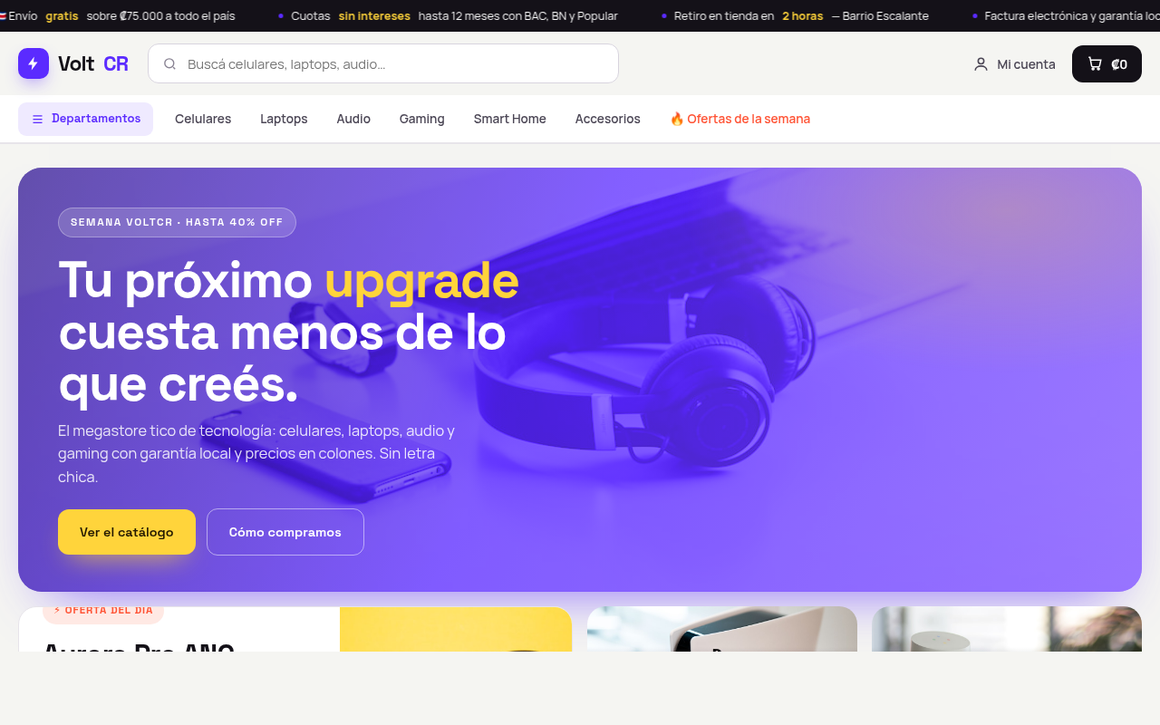 Ejemplo de sitio: VoltCR — Tienda de tecnología