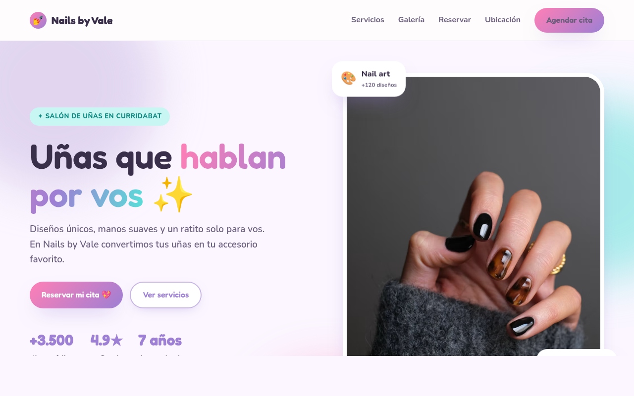 Ejemplo de sitio: Nails by Vale — Salón de uñas