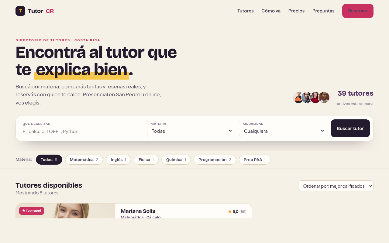 Ejemplo de sitio: TutorCR — Tutorías